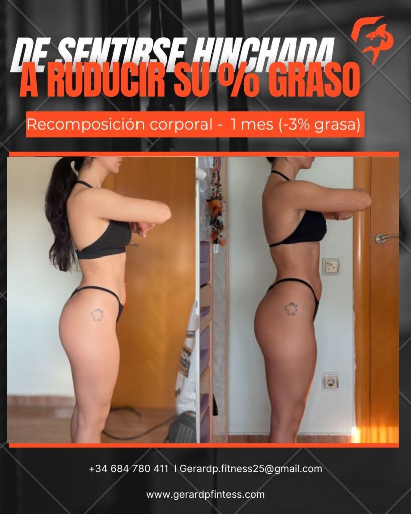 Antes y después: recomposición corporal en 1 mes, 3 % menos de grasa